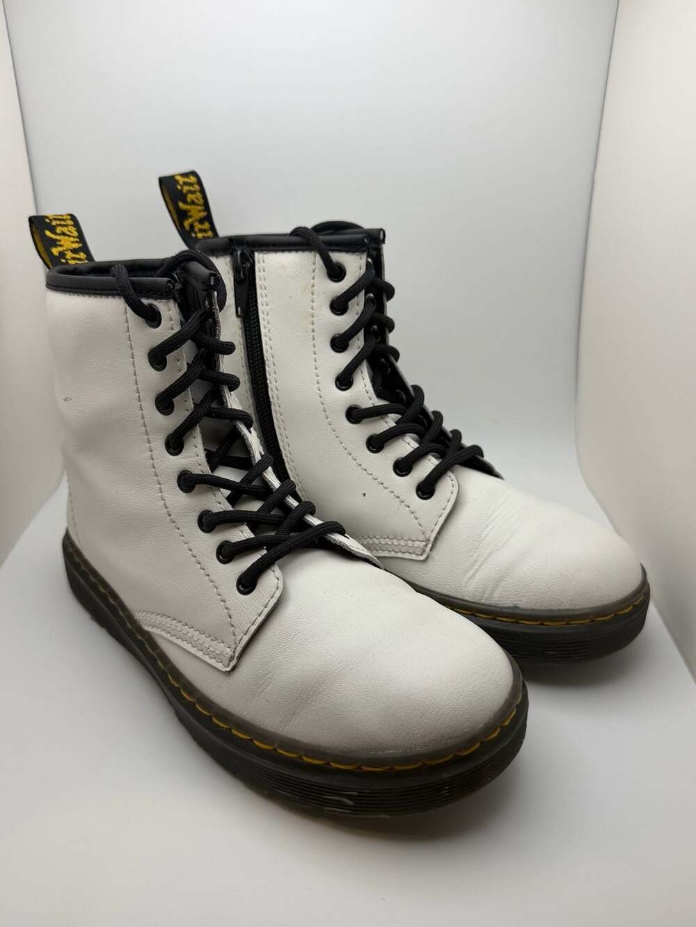 Dr. Martens Zavala White Leather Lace-Up Combat Boots Kids Size 2 US
